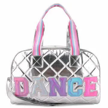 'dance' Quilted Metallic Silver Medium Duffle Bag