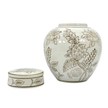 Load image into Gallery viewer, White &amp; Brown Chinoiserie Ceramic Urn Style Jar 10"
