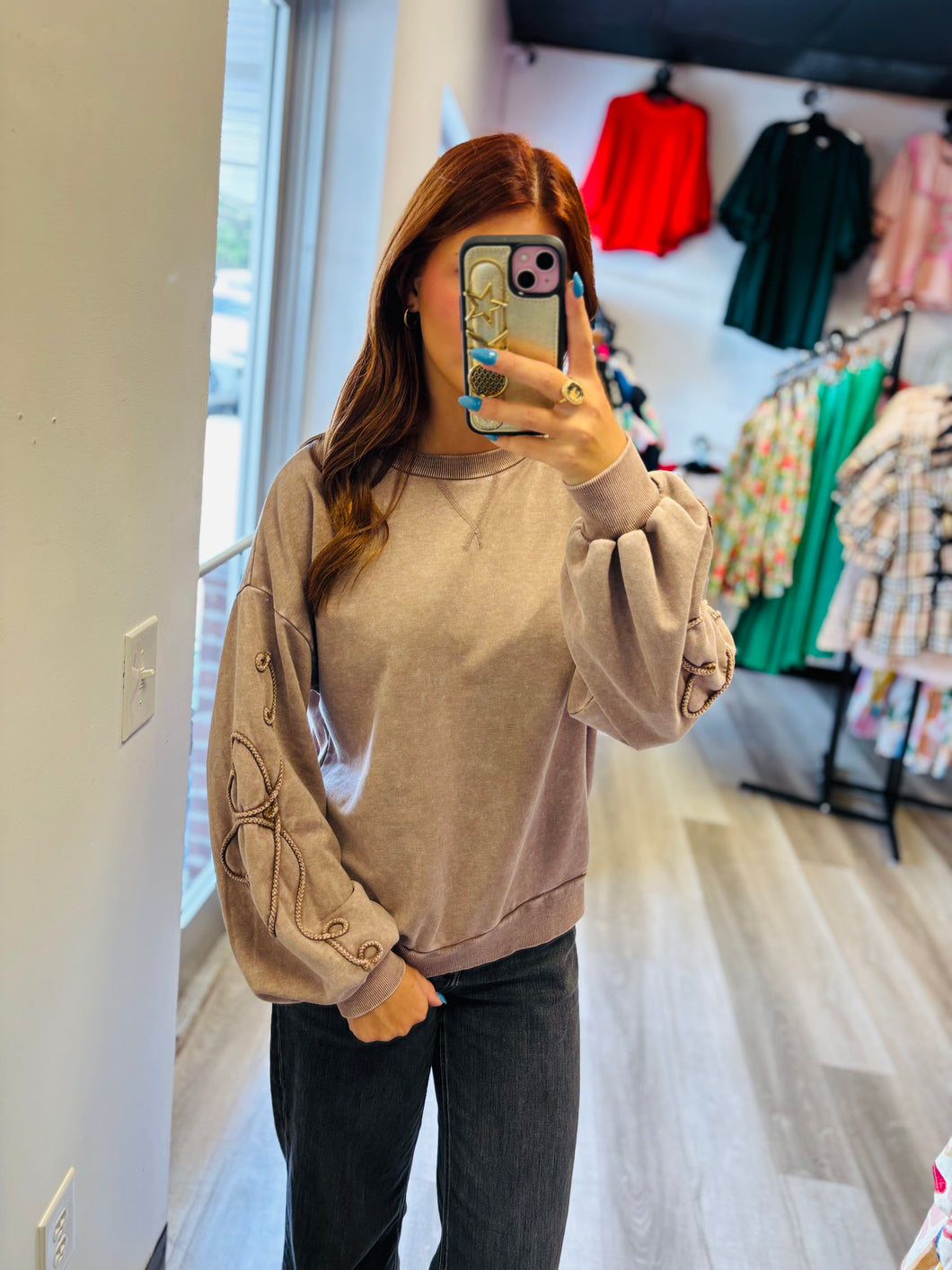 Brown Heart Sleeve Top