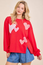 Load image into Gallery viewer, Red Heart Patchwork Sweatshirt – Valentine Pullover: RED / L
