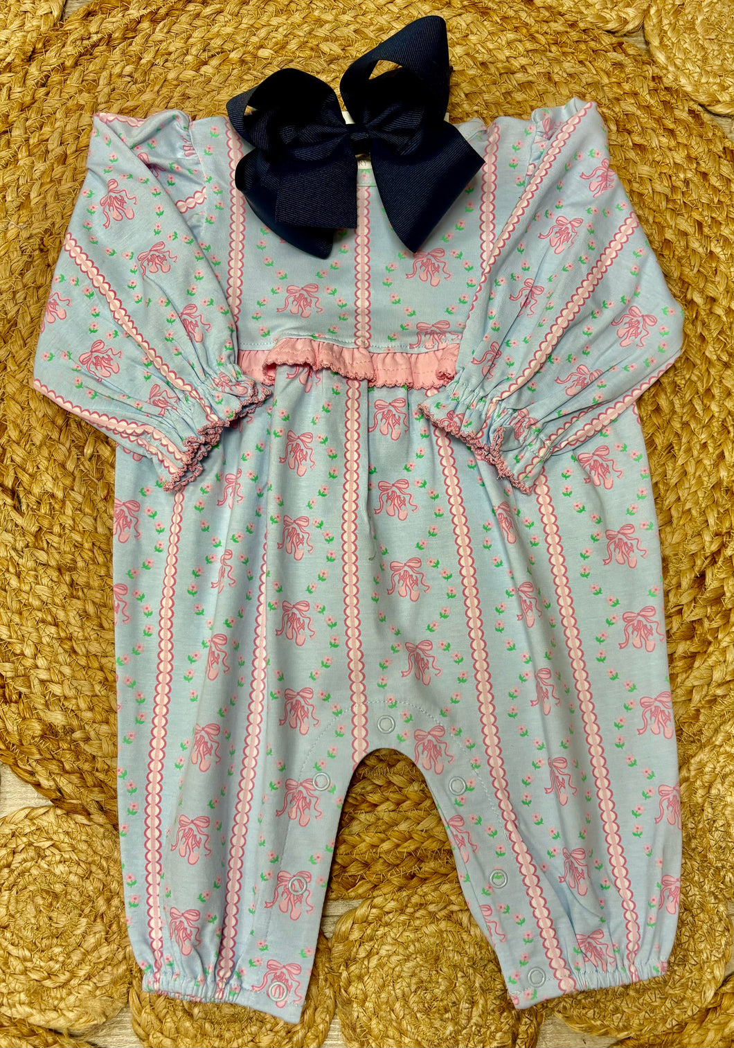 Blue and pink bow onesie