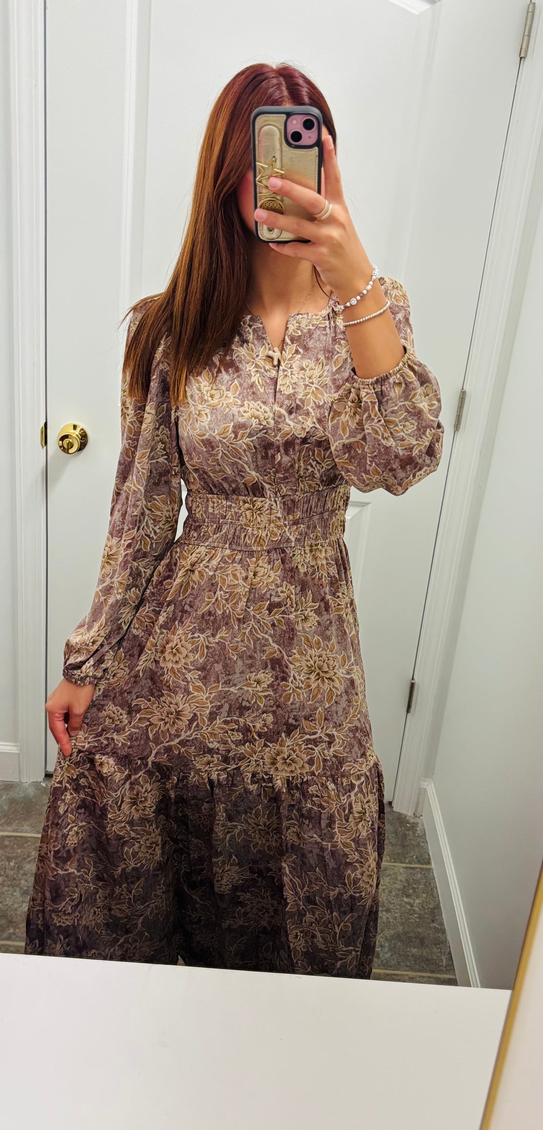 Mocha and tan floral maxi dress