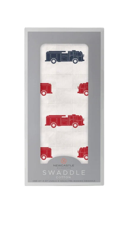 Blue and Red Fire Trucks Swaddle