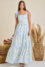 Load image into Gallery viewer, Floral Printed Maxi Shoulder Tie Dress: BLUE MULTI / S
