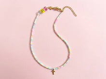 Load image into Gallery viewer, Beaded Necklace - Pastels w/ Gold Cross - Izzy
