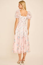 Load image into Gallery viewer, Floral print colorblock midi dress with puff short sleeves
