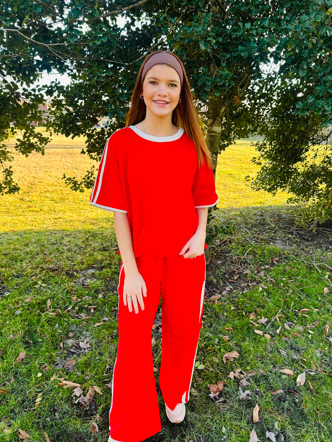 Red Striped Jumpsuit Set