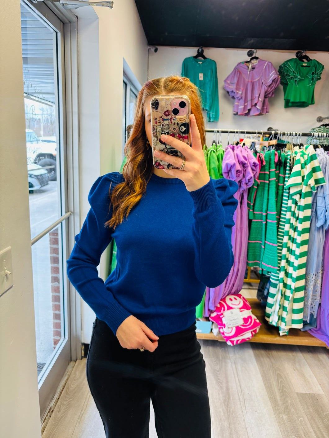 Blue Puff Sleeve Top