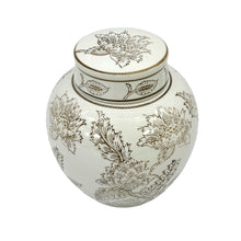 Load image into Gallery viewer, White &amp; Brown Chinoiserie Ceramic Urn Style Jar 10"
