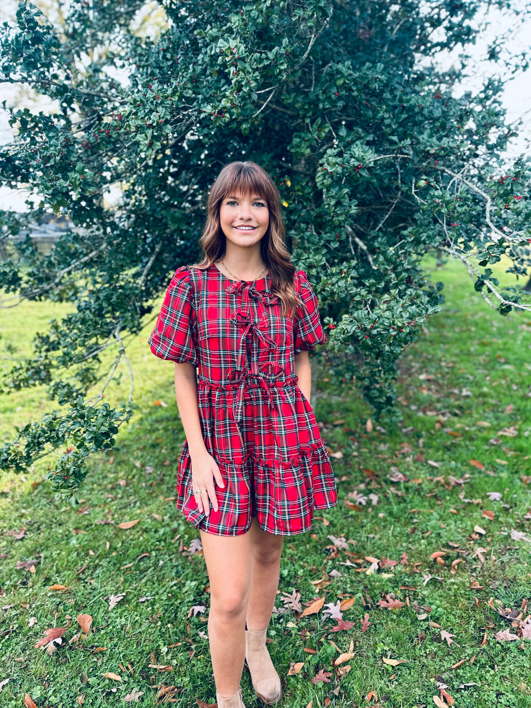 Red gingham bow tied dress