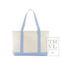 Load image into Gallery viewer, Medium Tote - Coated Canvas Gingham Sky Trim

