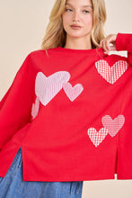 Load image into Gallery viewer, Red Heart Patchwork Sweatshirt – Valentine Pullover: RED / L
