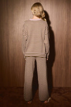 Load image into Gallery viewer, Striped Knit Sweater and Wide Leg Pant Set: GREEN-DK RED STRIPE / XS
