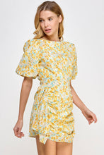 Load image into Gallery viewer, Ruched Short Puff Sleeve Floral Voile Mini Dress: Blue / M
