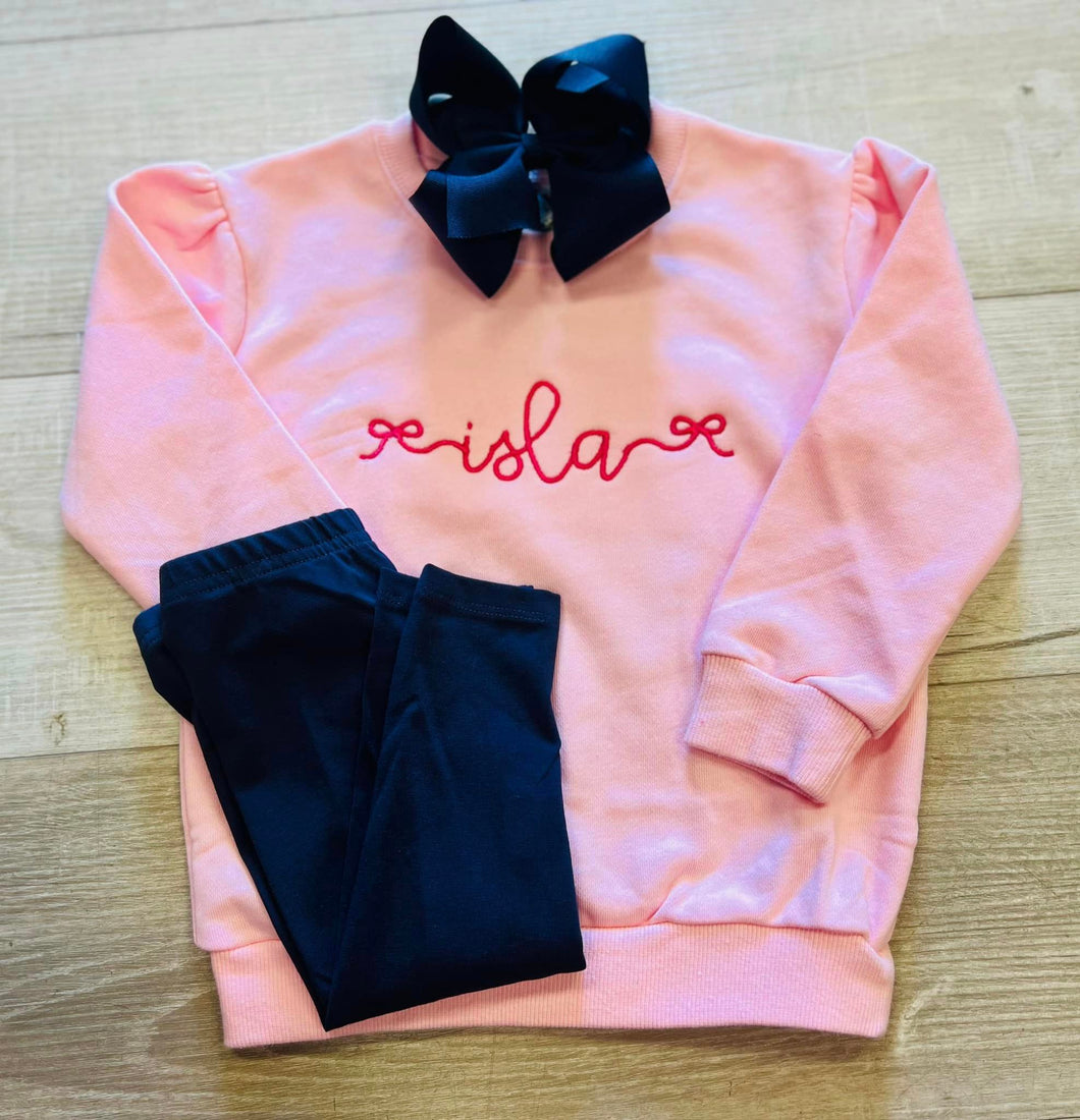 Cursive Bow Name Crewneck