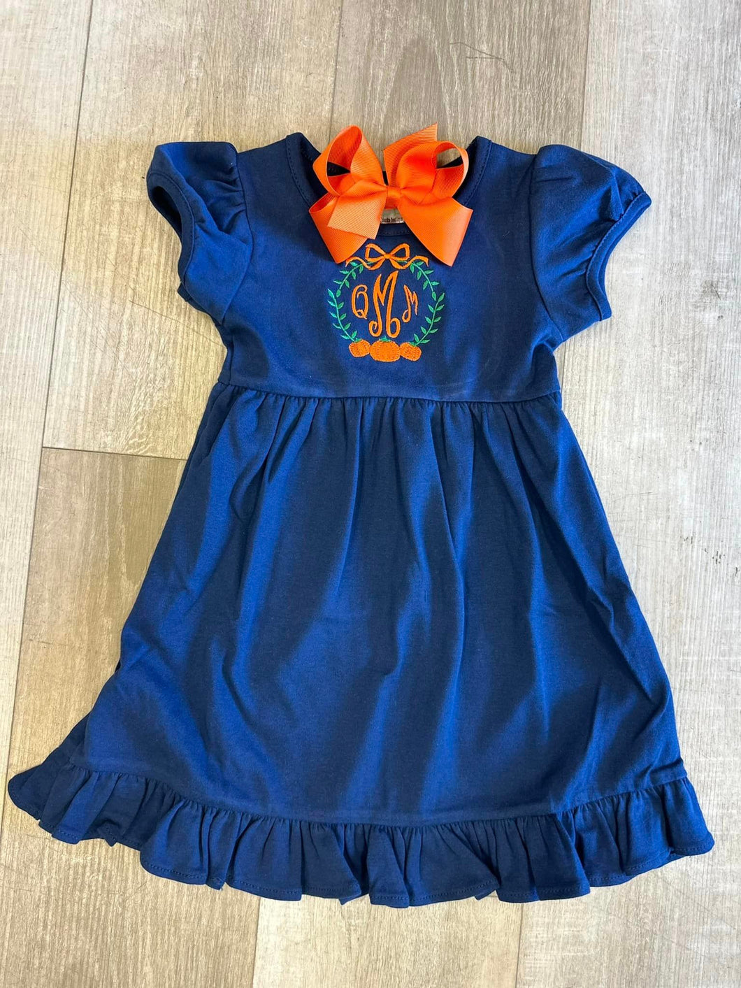 Embroidered Girls Monogrammed Pumpkin Dress