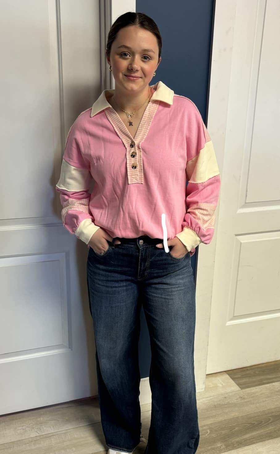 collared v neck striped blouse