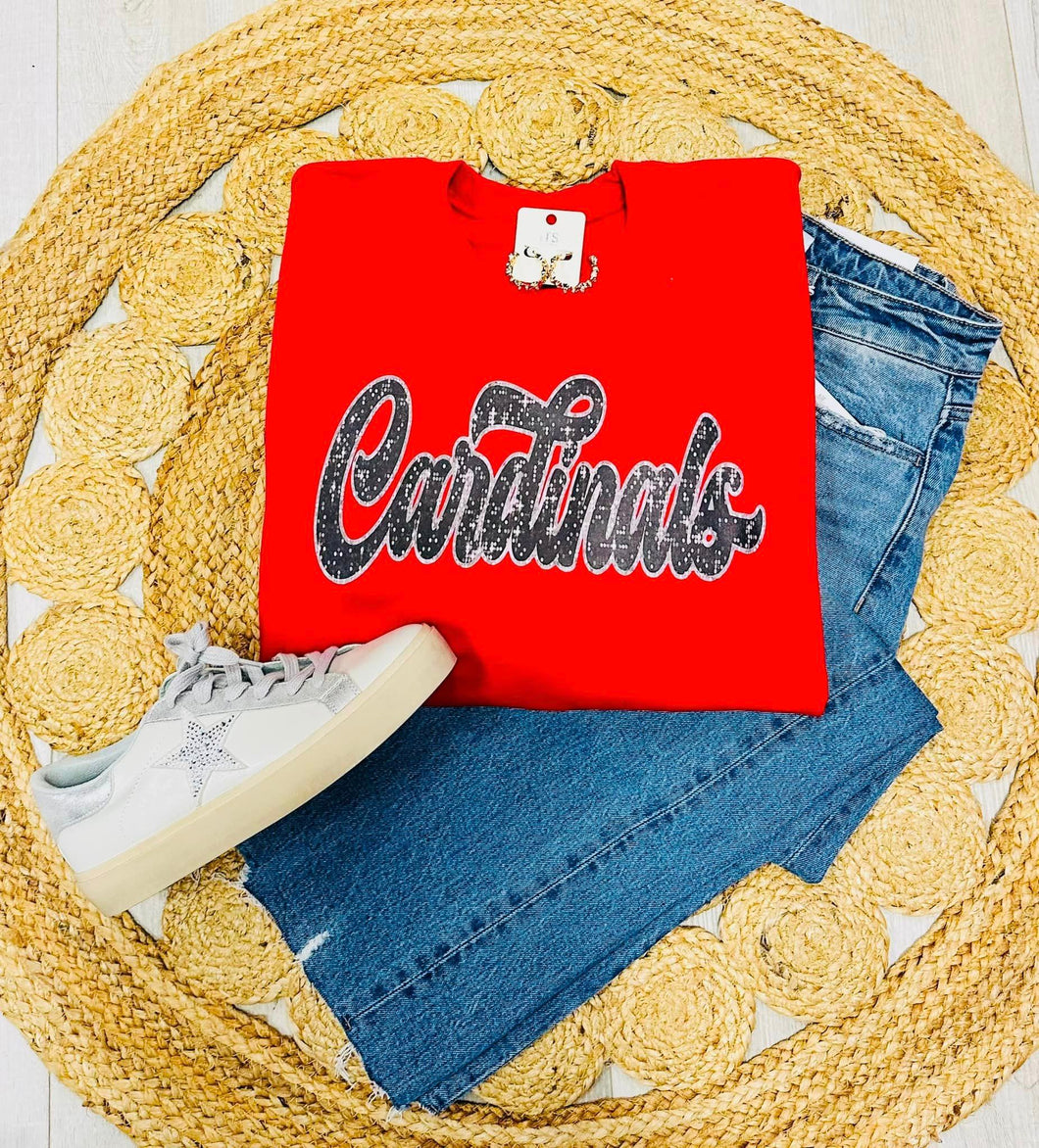 Cardinal Words Faux Glitter Crewneck Sweatshirt