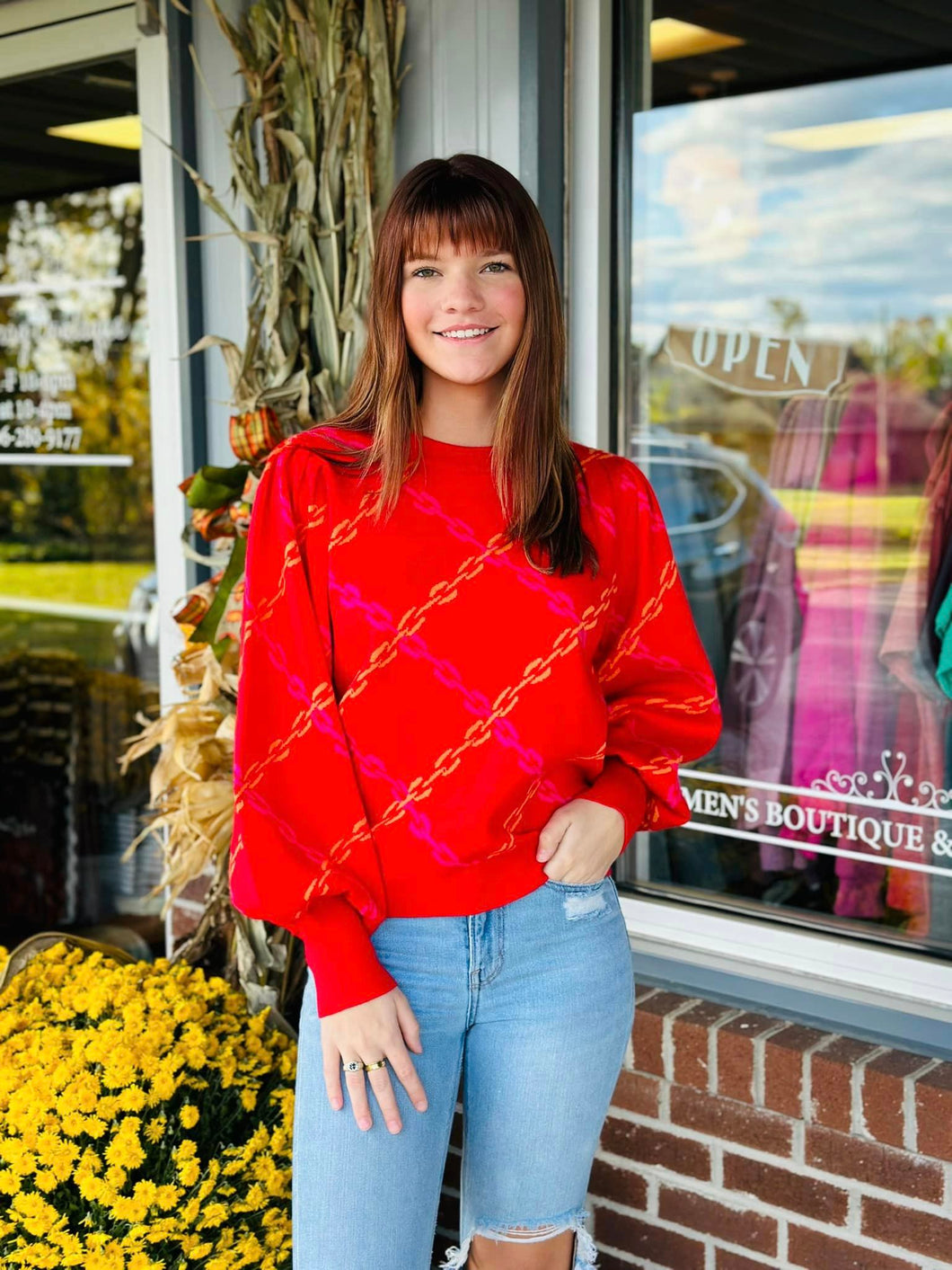 Red Sweater Locked Top