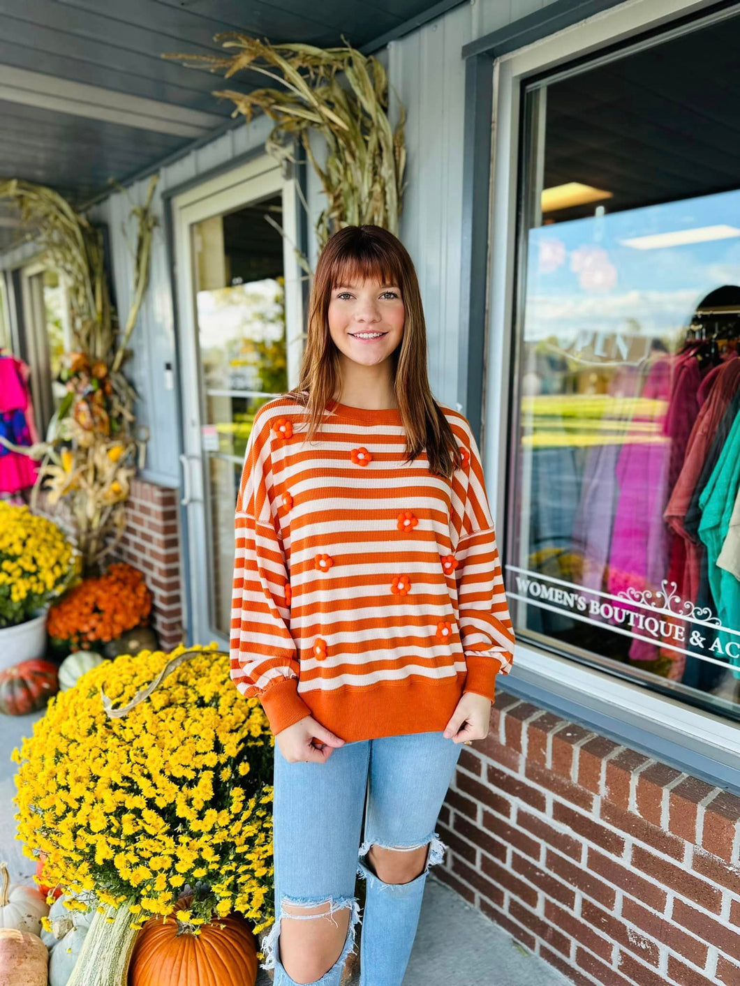 Floral Rust and Cream Long sleeve