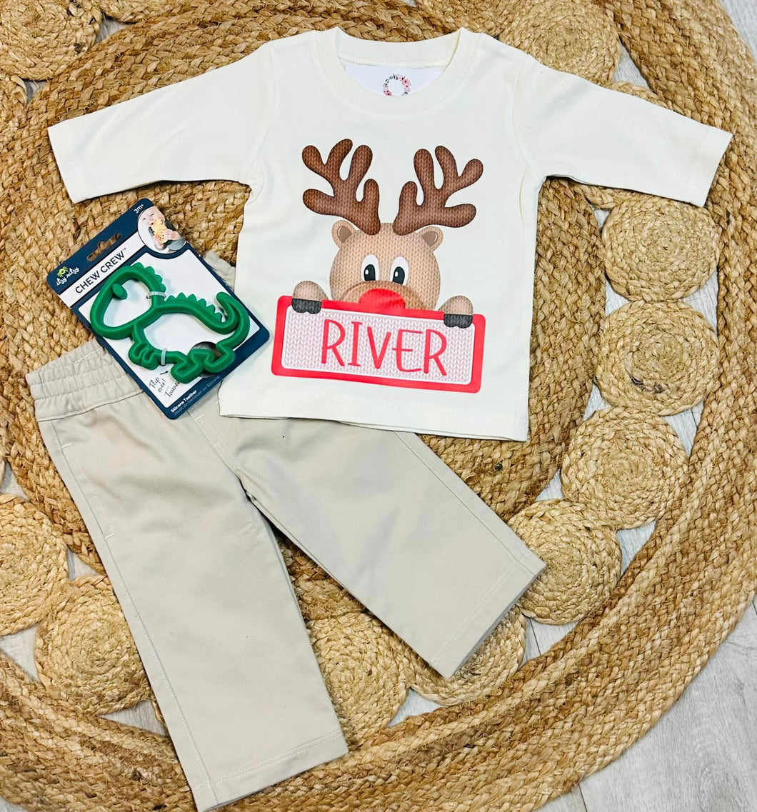 Reindeer Cream Name Long Sleeve