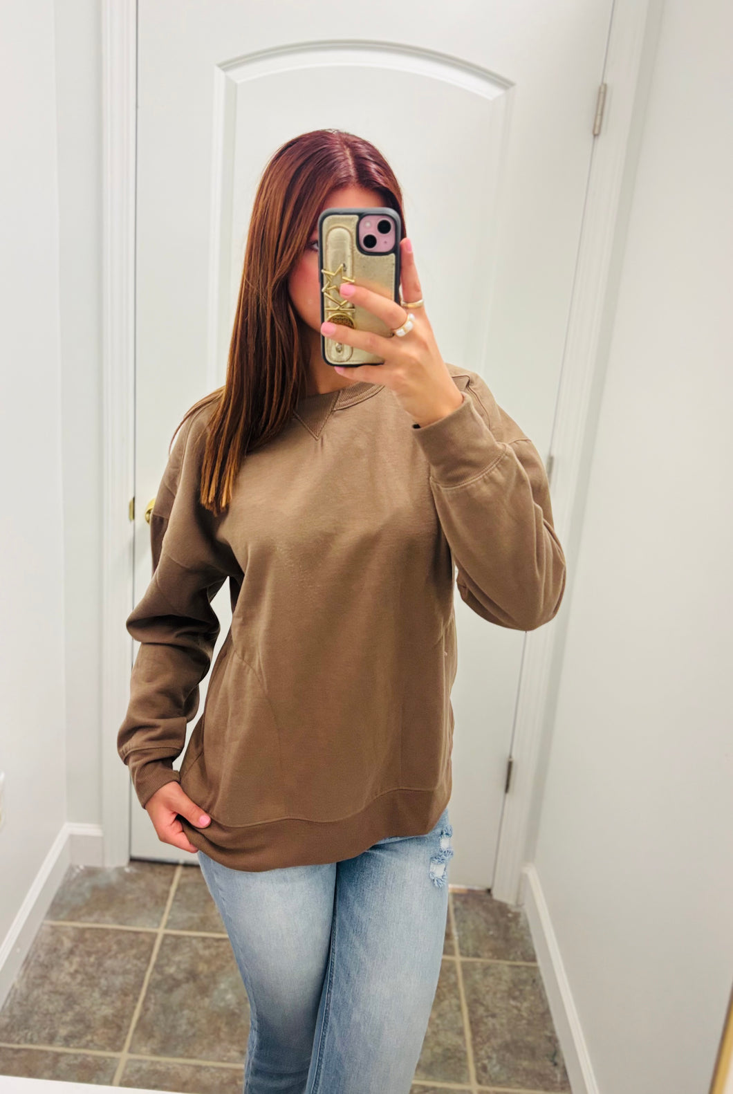 solid brown pullover with pockets