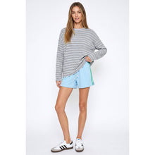 Load image into Gallery viewer, TF26-0464 - Long sleeve stripe tee with pocket: GREY/CREAM STRIPE / S-M-L(3-2-1)
