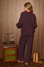 Load image into Gallery viewer, Striped Knit Sweater and Wide Leg Pant Set: GREEN-DK RED STRIPE / S
