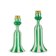 Load image into Gallery viewer, 10” Green Stripe Candlesticks- Set of 2
