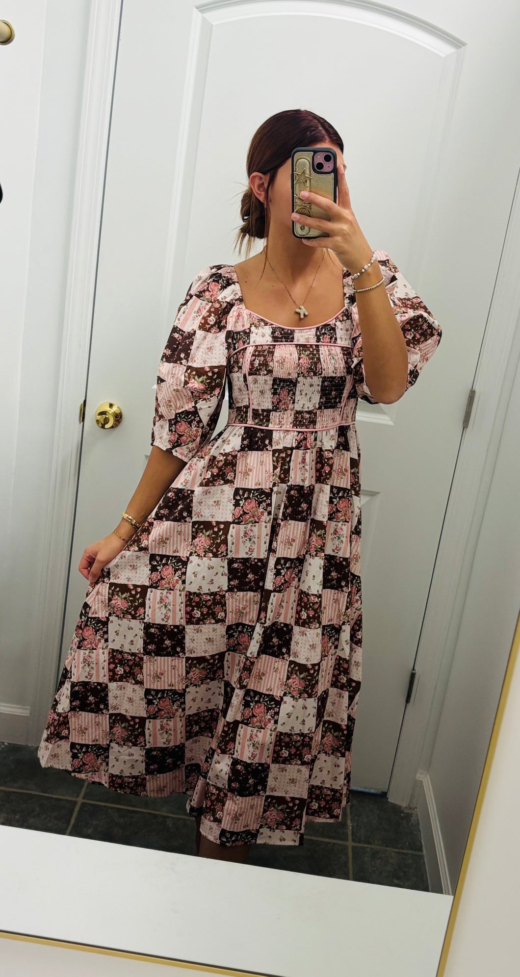Rosewood Patchwork Midi Dress