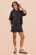 Load image into Gallery viewer, Mineral Washed Knit Casual Top &amp; Shorts: BLACK
