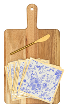 Load image into Gallery viewer, 14x8&quot; Acacia Board w/ Handle Gold Spreader, Timeless Napkin
