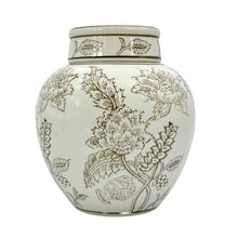 Load image into Gallery viewer, White &amp; Brown Chinoiserie Ceramic Urn Style Jar 10"
