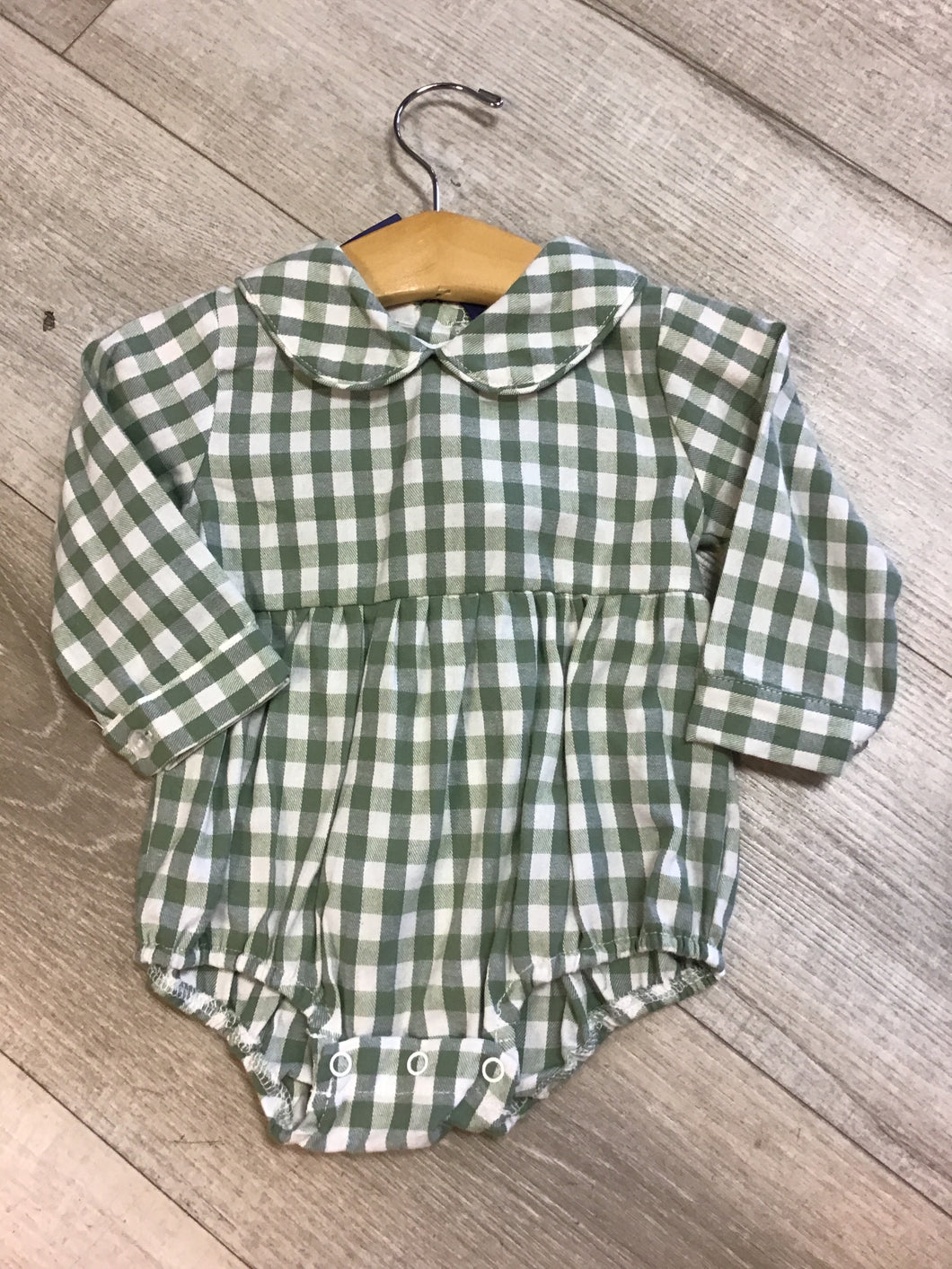 Green and white checkered onesie