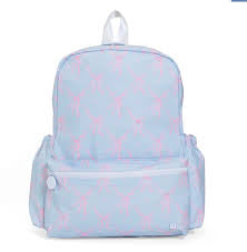 Blue and pink bow backpack