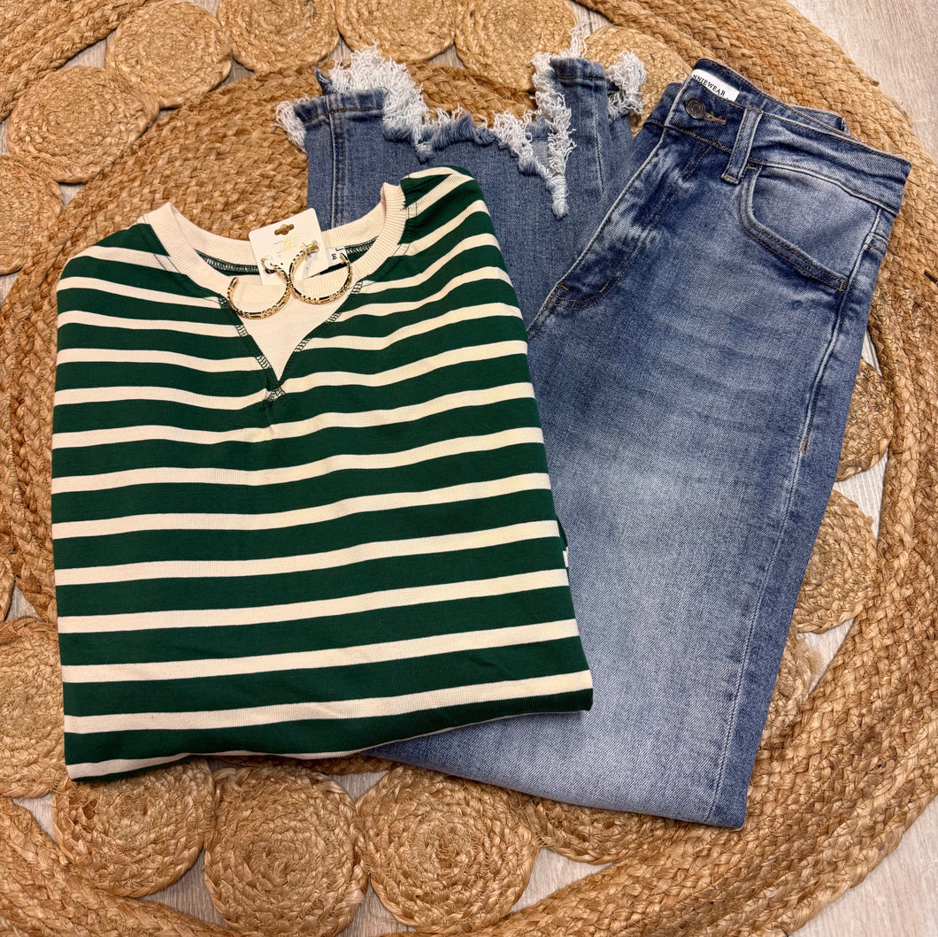 Green and White Stripe Crew