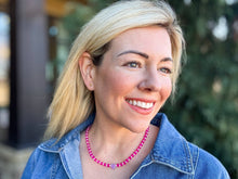 Load image into Gallery viewer, Beaded Necklace - Pink Beads w/ Purple Opal Heart - Karley
