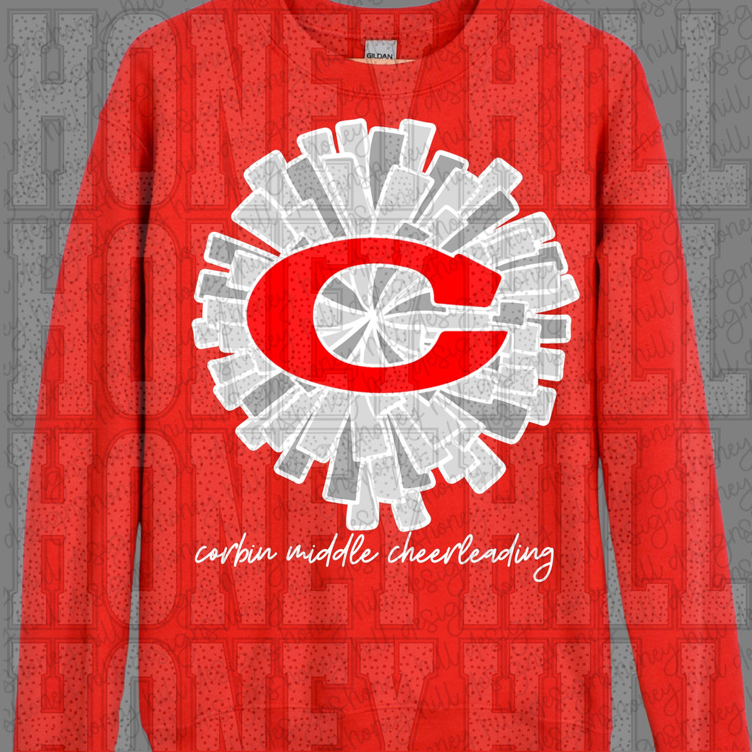 Cursive Corbin Middle Cheer with Pom Pom