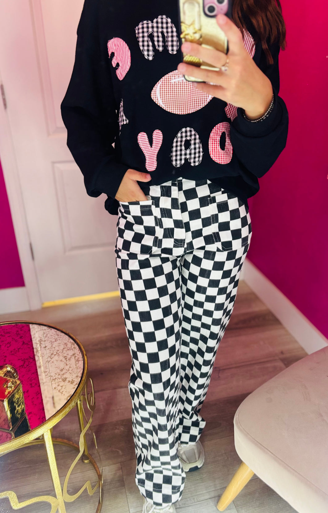 Black checkered pants