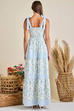 Load image into Gallery viewer, Floral Printed Maxi Shoulder Tie Dress: BLUE MULTI / L
