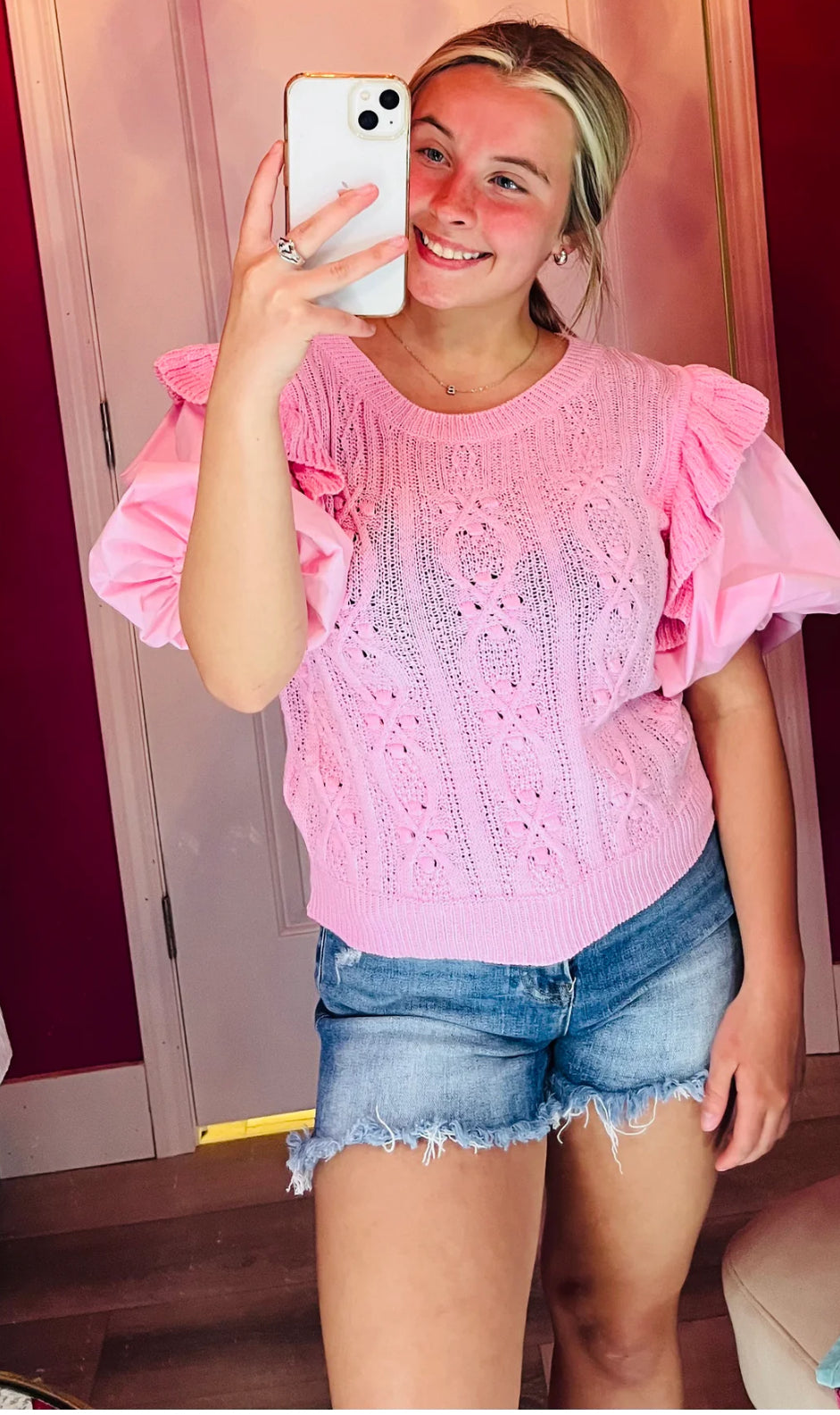 Pink Blouse with puff sleeve