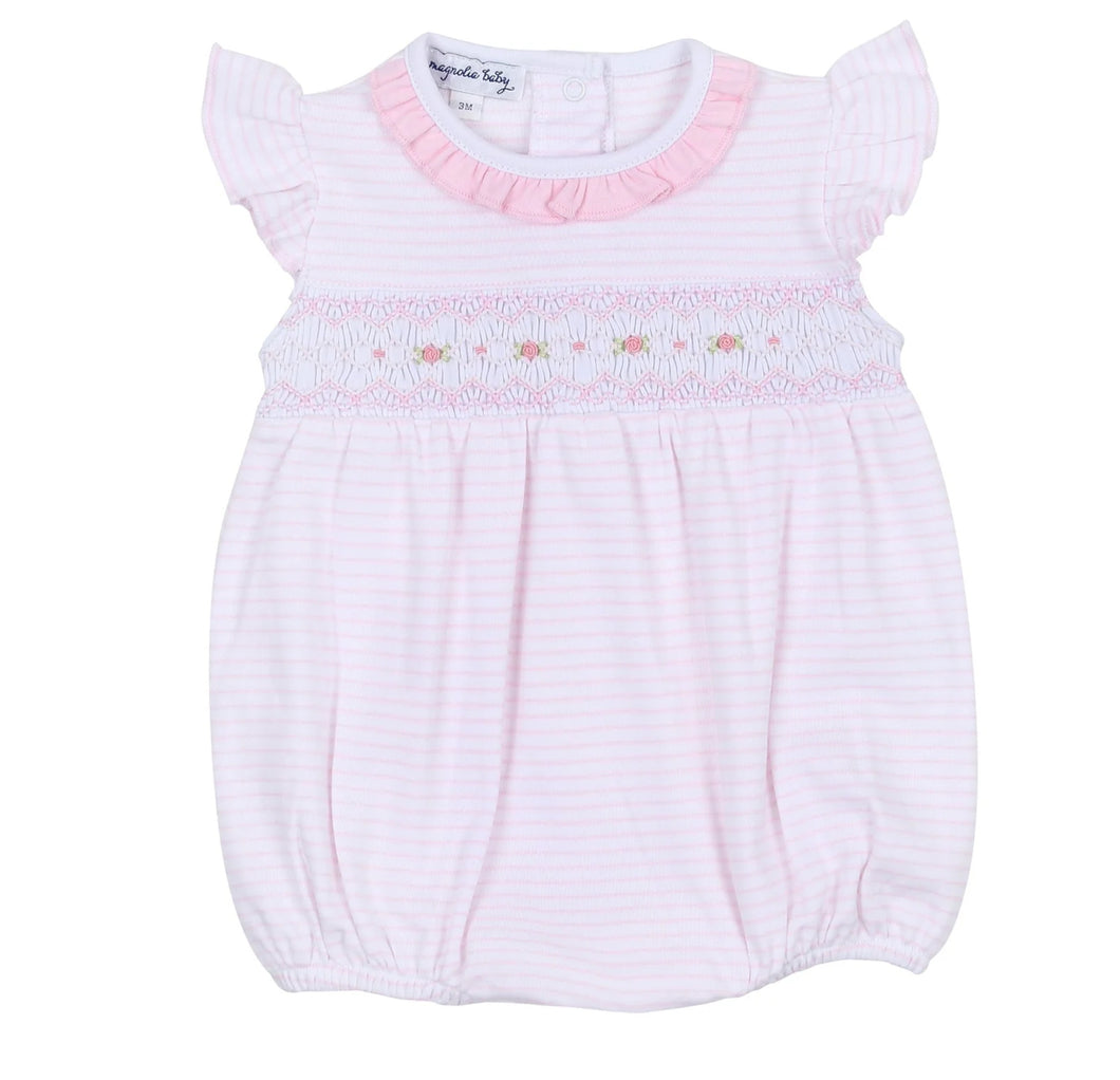 Katie & Kyle Pink Smocked Ruffle Flutters Girl Bubble