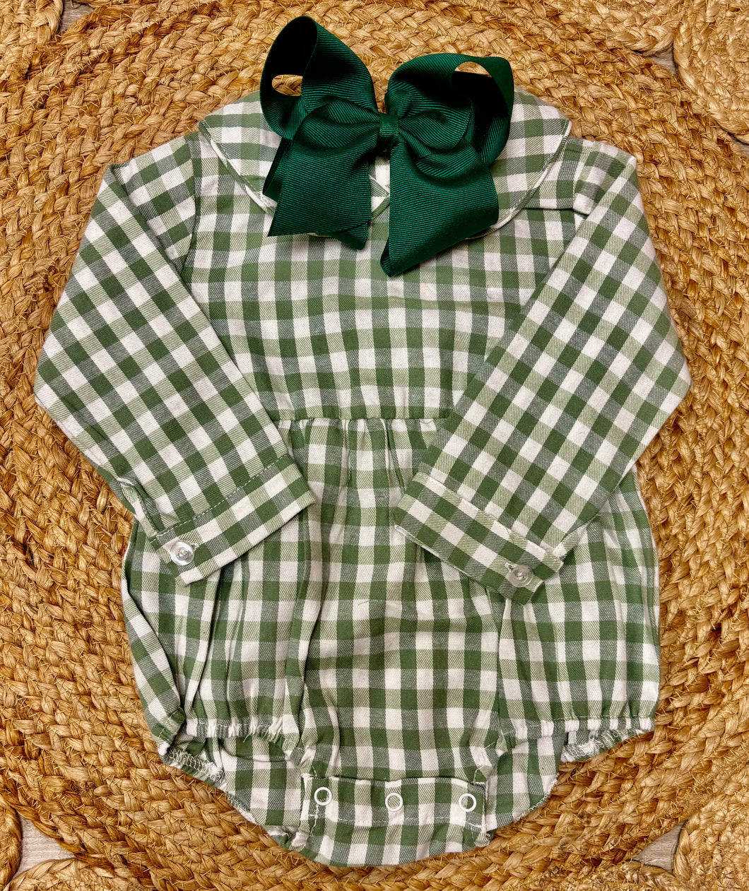 Girls green gingham onesie