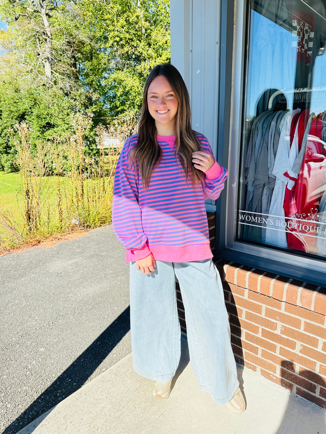 Purple and pink striped top