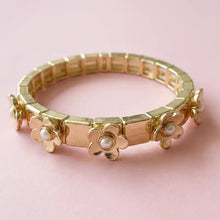 Load image into Gallery viewer, Enamel Stretch Bracelet - Flowers - Poppy - Assorted Colors: Gold w/ Gold Flowers
