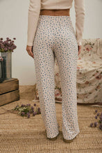 Load image into Gallery viewer, DITSY FLORAL RIB KNIT WIDE LEG LOUNGE PANTS: KHAKI MULTI
