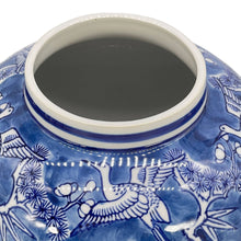 Load image into Gallery viewer, Blue &amp; White Floral Crane Chinoiserie Ceramic Ginger Jar 12"
