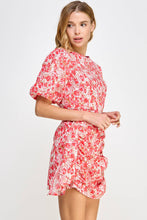 Load image into Gallery viewer, Ruched Short Puff Sleeve Floral Voile Mini Dress: Blue / M
