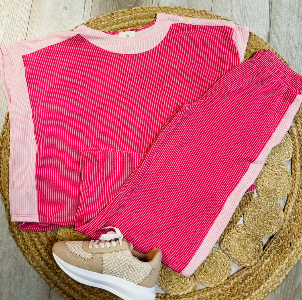 Pink Ribbed Pants Set