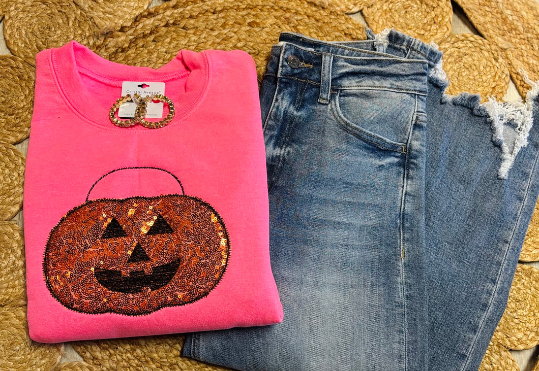 Hot Pink Jack-O-Lantern Crewneck
